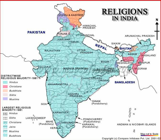 карта религий индии